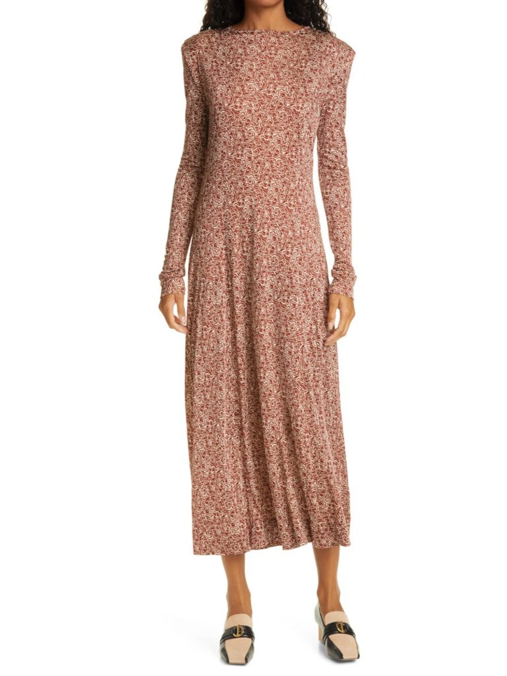 Rodebjer Acela Swirl Long Sleeve Dress In Raw Umbra Brown Size Large US 8